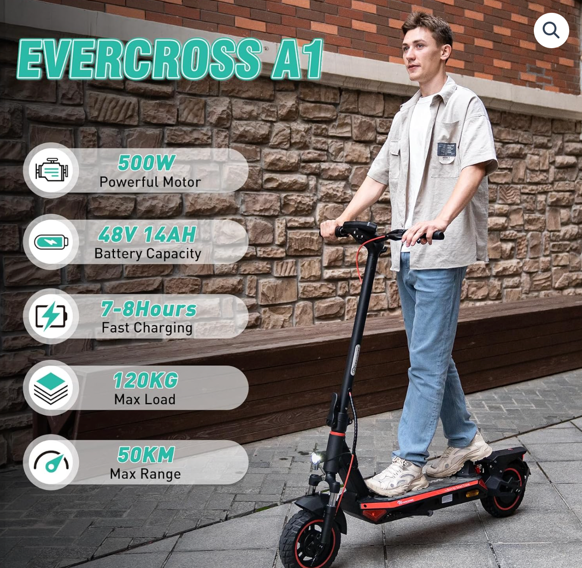 Trottinette Électrique A1 EVERCROSS – 500W, 48V 14Ah, Pneus 10’’ – Puissance et Confort